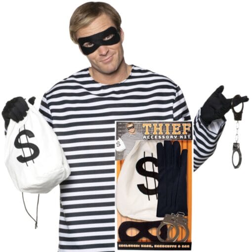 Thief Kit Mask,Cuffs, Moneybag &Amp; Gloves