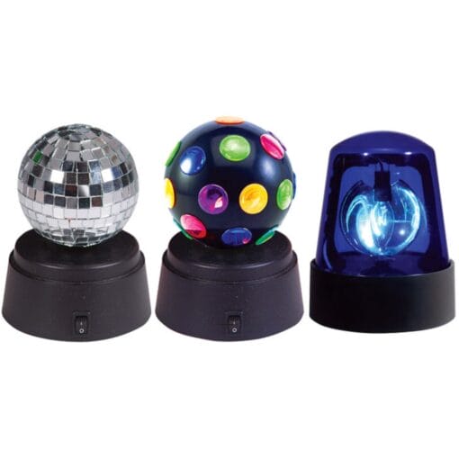 Mini Party Kit -Mini Disco Ball, Police Beacon &Amp; Mirror Ball