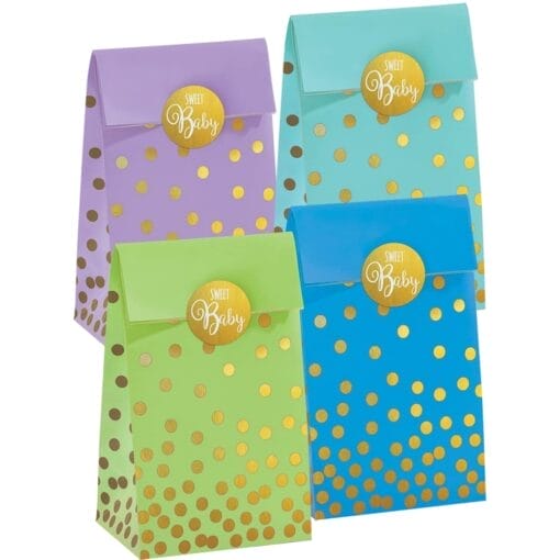Baby Shower Foil Stamped Paper Favor Bags W/Sticker Seal