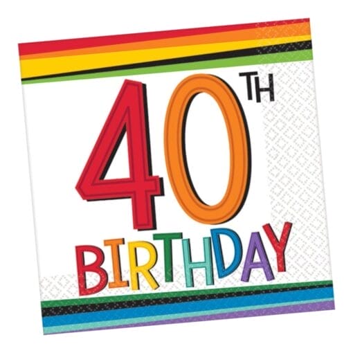 40Th Rainbow Birthday Beverage Napkins 16Ct