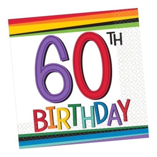 60Th Rainbow Birthday Beverage Napkins 16Ct