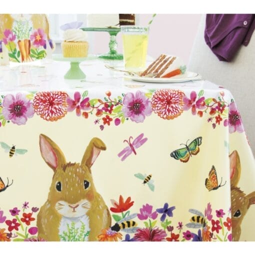 Floral Easter Bunny Table Cover Plastic 54&Quot; X 84&Quot;