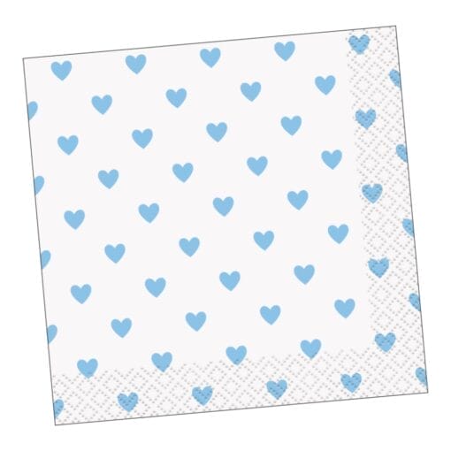 Blue Heart Baby Shower Napkins Beverage 16Ct