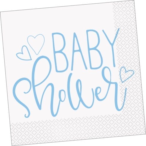 Blue Heart Baby Shower Napkins Lunch 16Ct