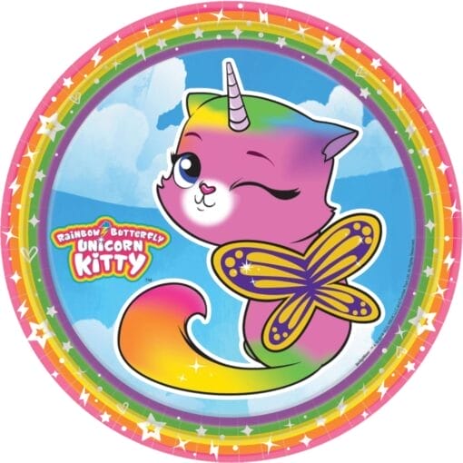 Rainbow Butterfly Unicorn Kitty Plates 9&Quot; 8Ct