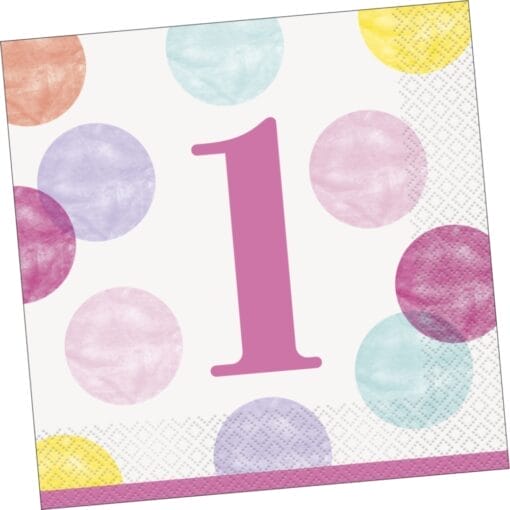 Pink Dots 1St Birthday Napkins Lunch 16Ct