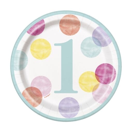 Pink Dots 1St Birthday Plates 7&Quot; 8Ct