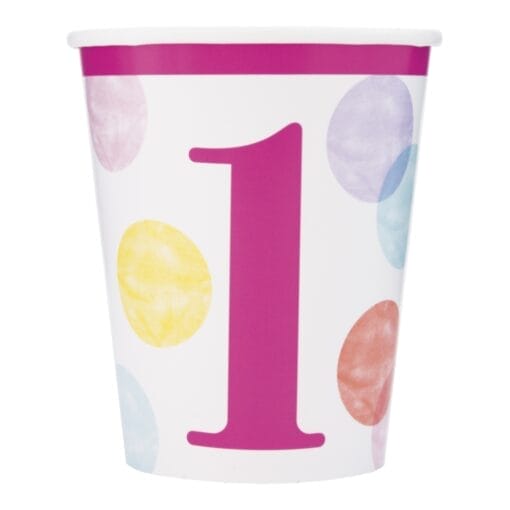 Pink Dots 1St Birthday Hot/Cold Cups 9Oz 8Ct