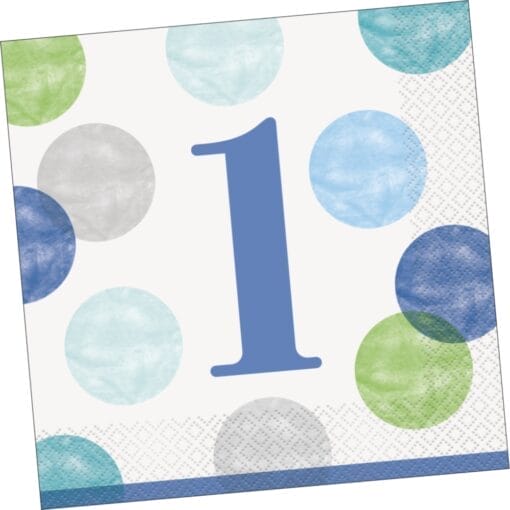 Blue Dots 1St Birthday Napkins Lunch 16Ct
