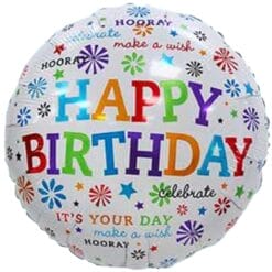 18" RND Happy Birthday Fireworks Balloon