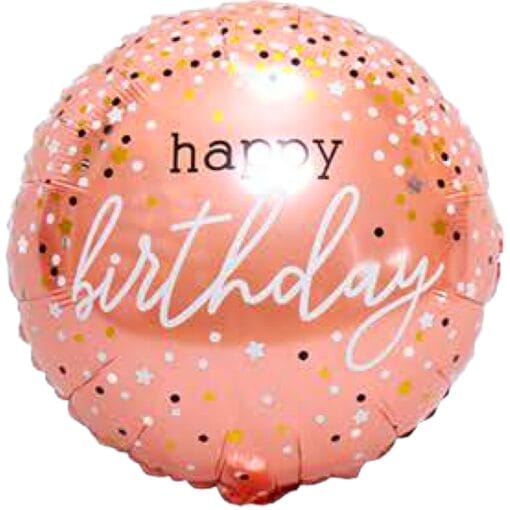 18&Quot; Rnd Happy Birthday Rose Gold Dots Balloon
