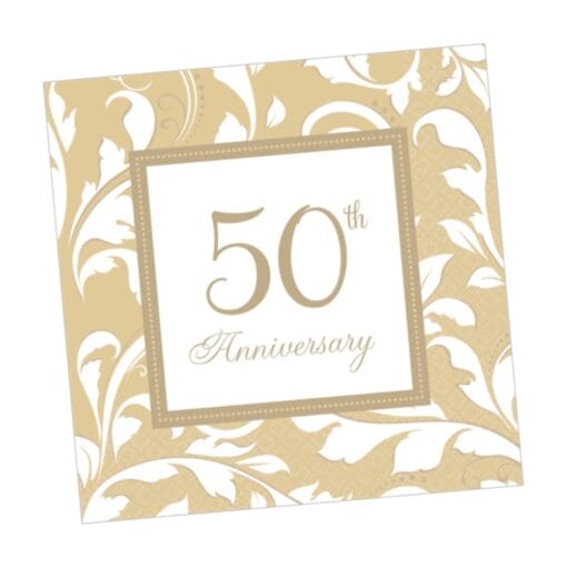 50Th Anniversary Gold Elegant Scroll Napkns Beverage 16Ct