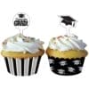 Black Grad Cupcake Wraps w/Picks 12CT