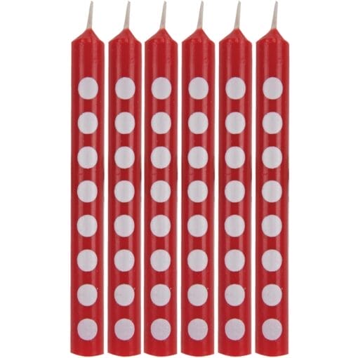 Red Candles W/White Dots 12Ct