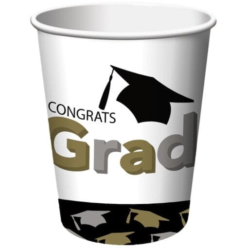 Grad Caps Cups Paper Hot/Cold 9Oz 8Ct