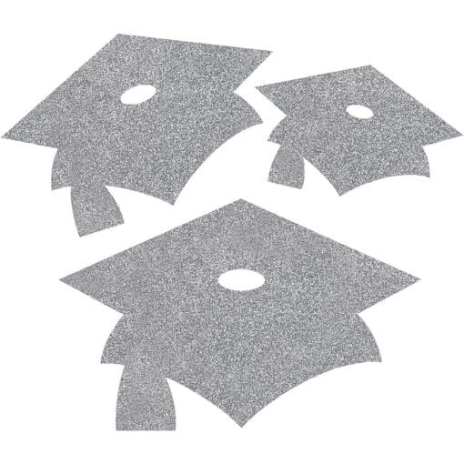 Silver Grad Caps Glitter Cutouts 12Ct