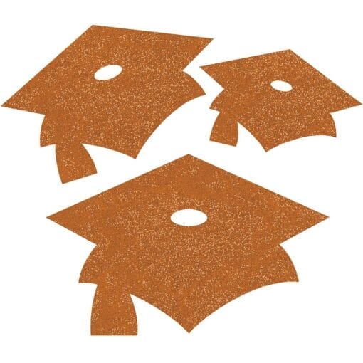 Orange Glitter Mortarboard Cutouts 12Ct