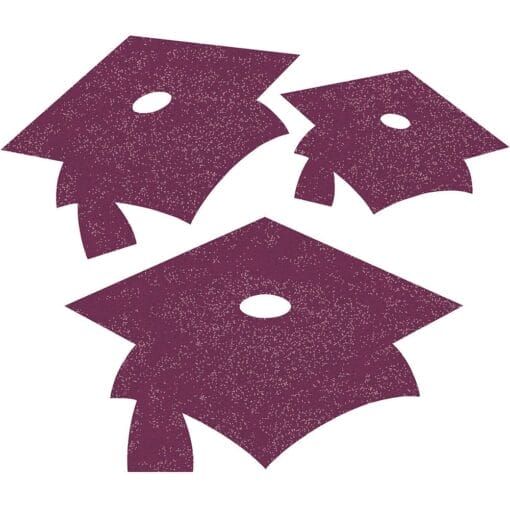 Burgundy Grad Caps Glitter Cutouts 12Ct