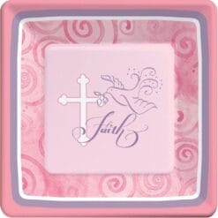 Faithful Dove Pink Plates SQR 9" 8CT