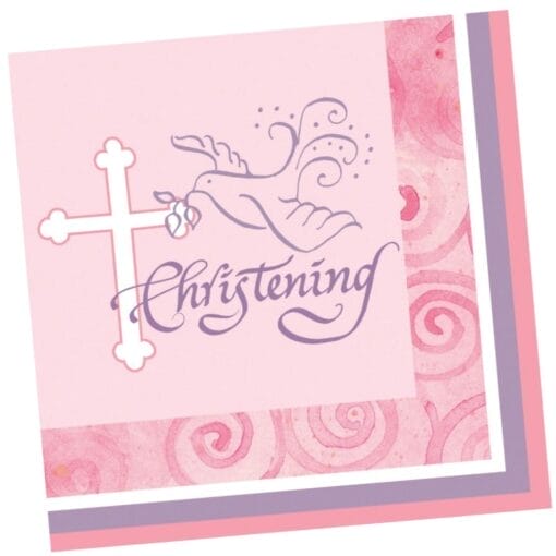 Faithful Dove Pink Christening Napkins 16Ct