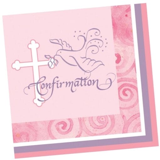 Faithful Dove Pink Napkins Beverage Confirmation 16Ct