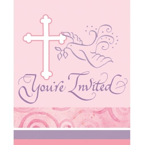 Faithful Dove Pink Invitations 8Ct