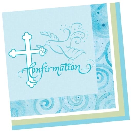 Faithful Dove Blue Napkins Beverage Confirmation 16Ct