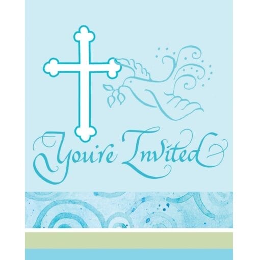 Faithful Dove Blue Invitations 8Ct