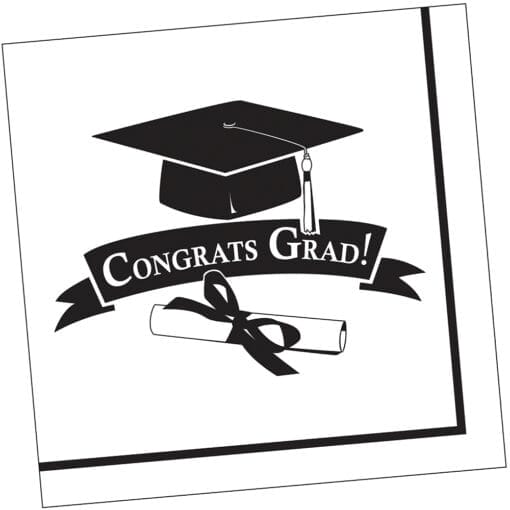 White Grad Congrat Napkins Lunch 36Ct