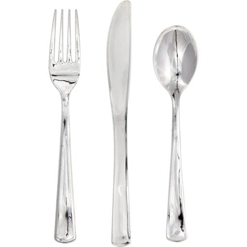 Silver Metallic Cutlery Astd 24Ct