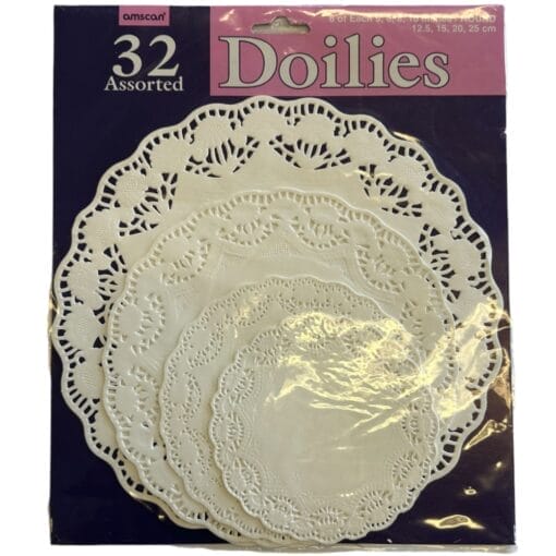 White Paper Round Doilies Astd 32Ct