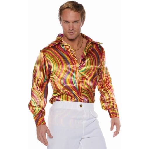 70'S Swirls Mens Disco Shirt Bright