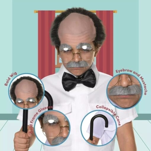 Old Man Kit - Wig, Glasses, Bow Tie, Eyebrow/Mustache