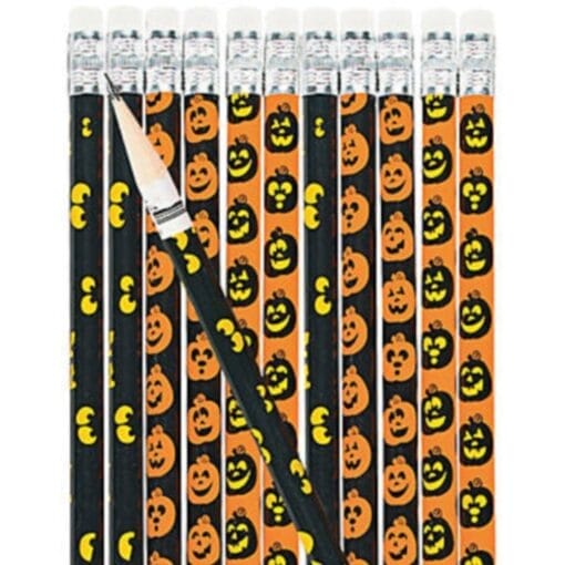 Jack-O-Lantern Pencils, Astd 12Pcs