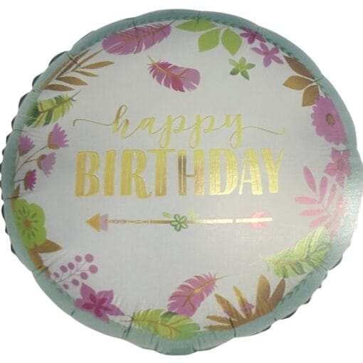 18&Quot; Rnd Happy Birthday Floral Border Balloon